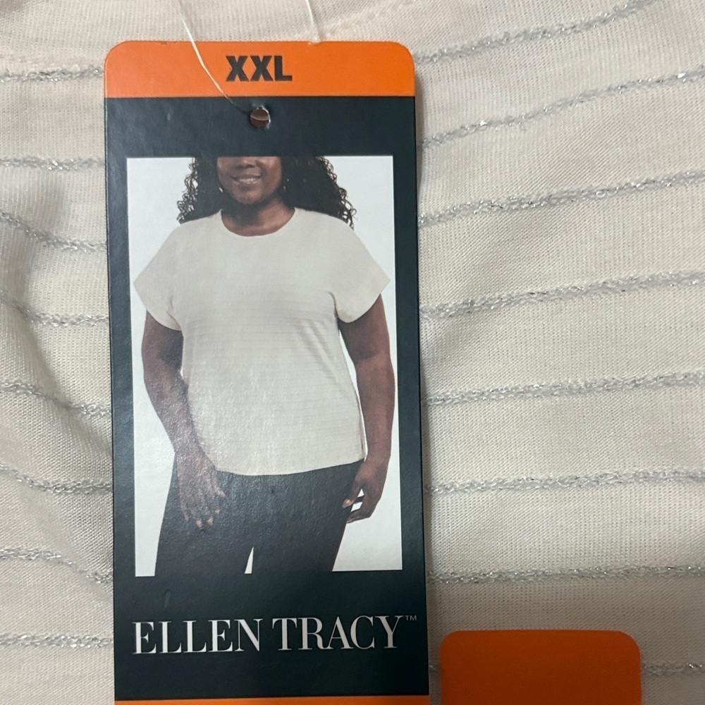Ellen Tracy Ivory and Silver Striped Top